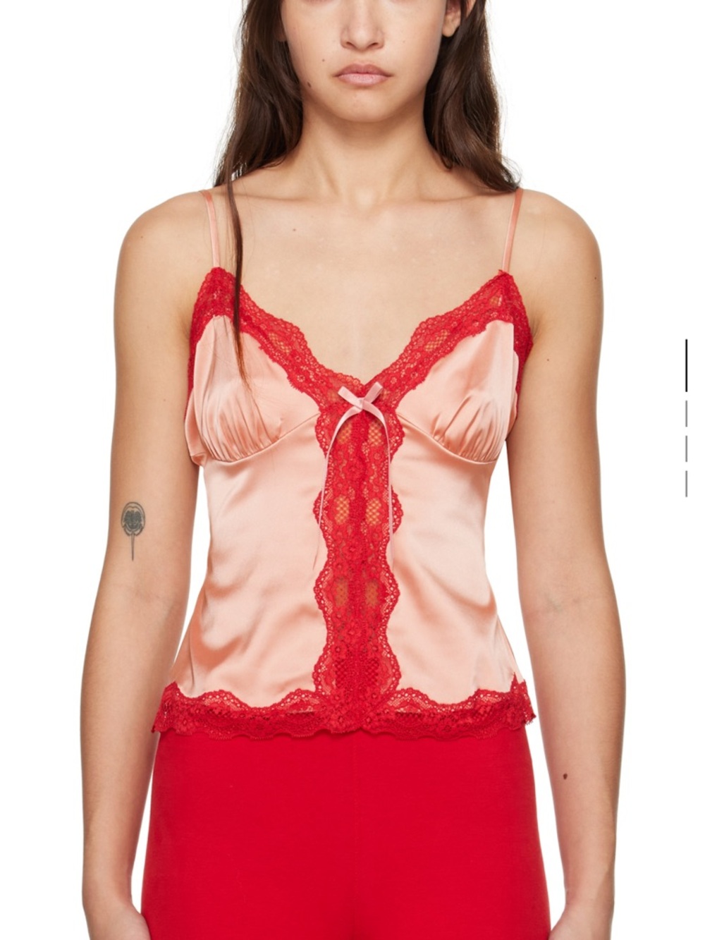 Silky Lace-Trim Camisole in Pink and Red